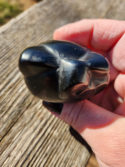 Hand Carved Golden Black Obsidian Hello Kitty Crystal Figurine