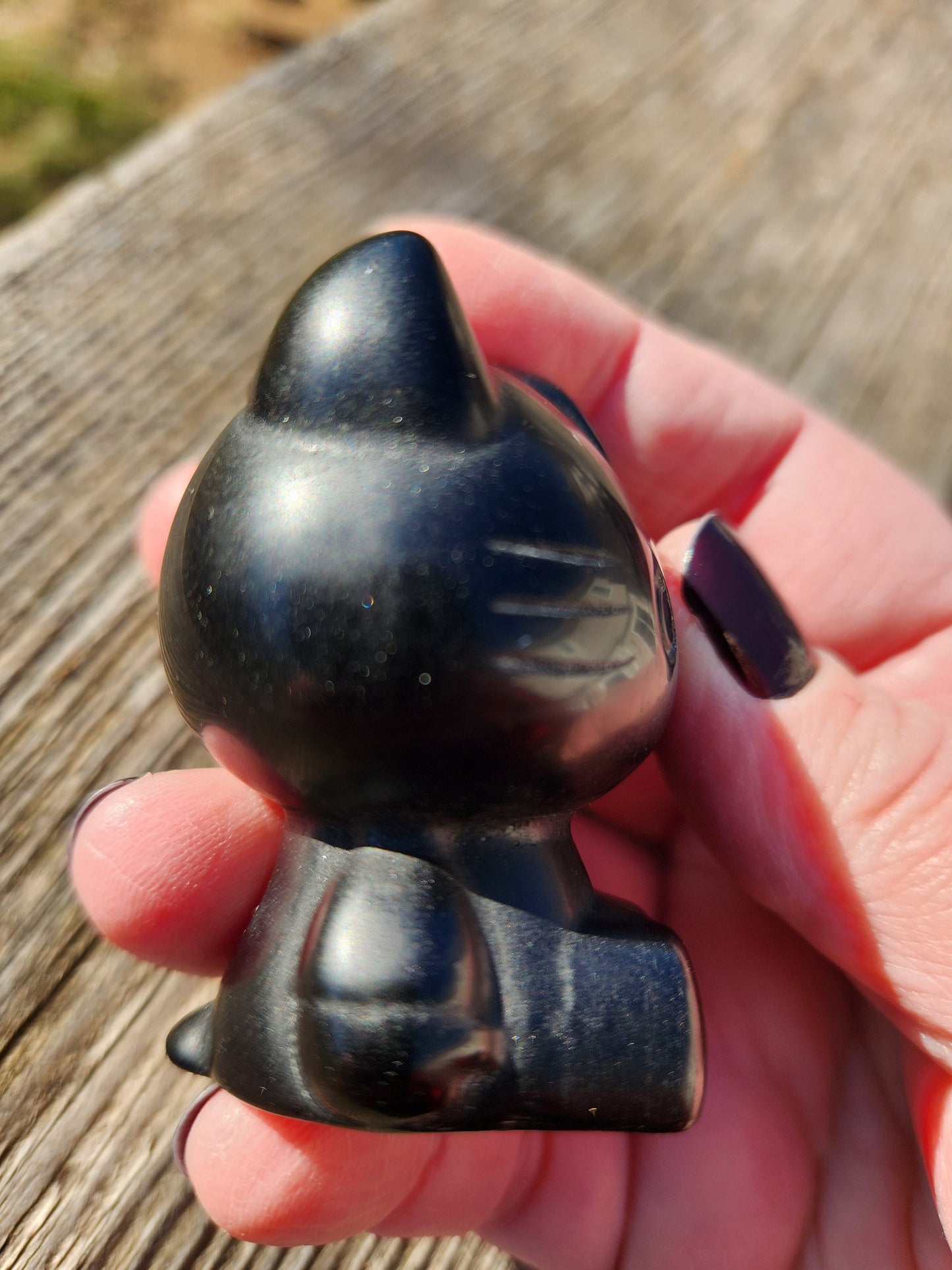 Super Cute Golden Black Obsidian Hello Kitty Natural Stone Crystal with flash!