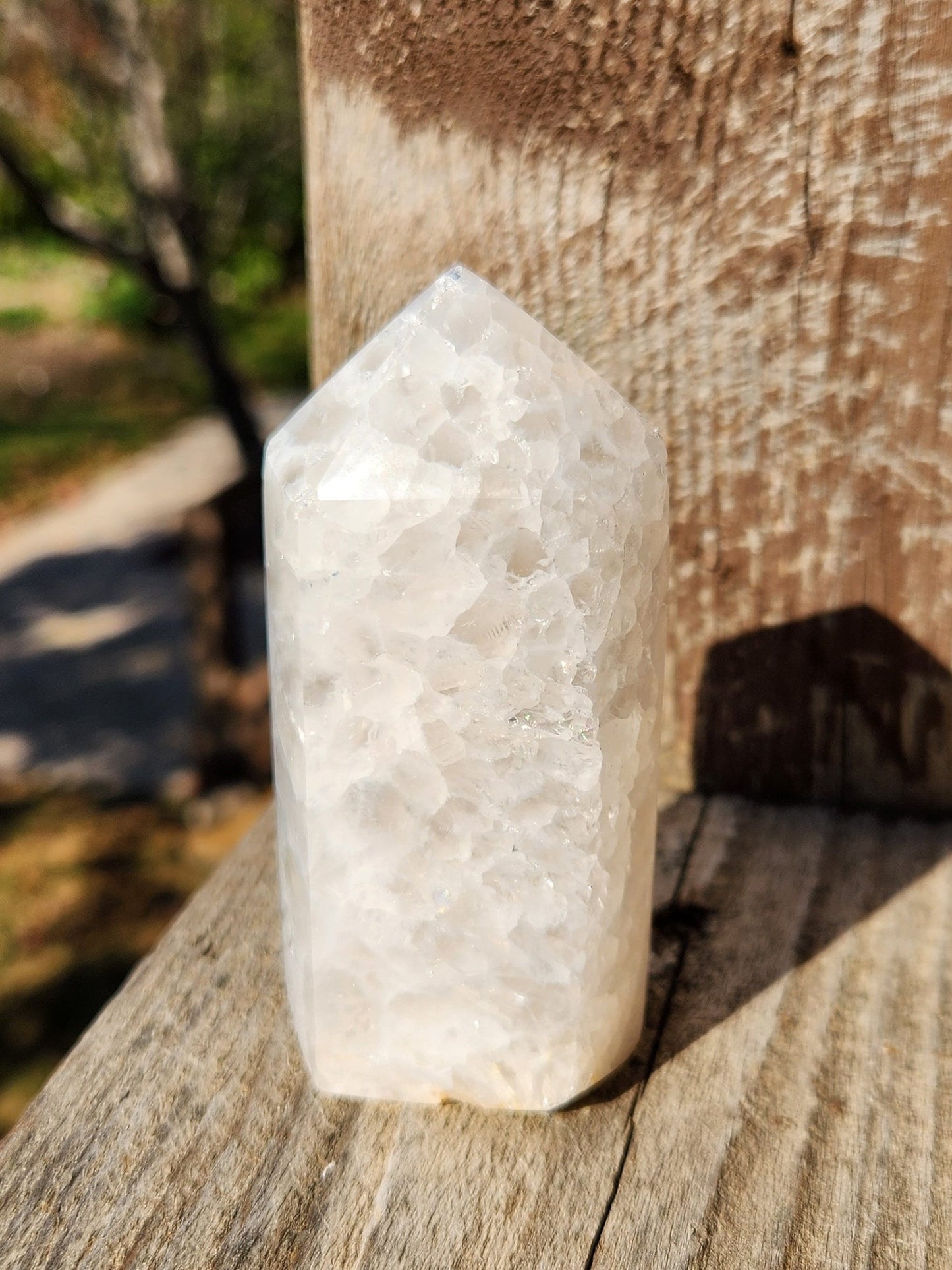 Gorgeous Unique White Druzy Agate Crystal Rock Tower