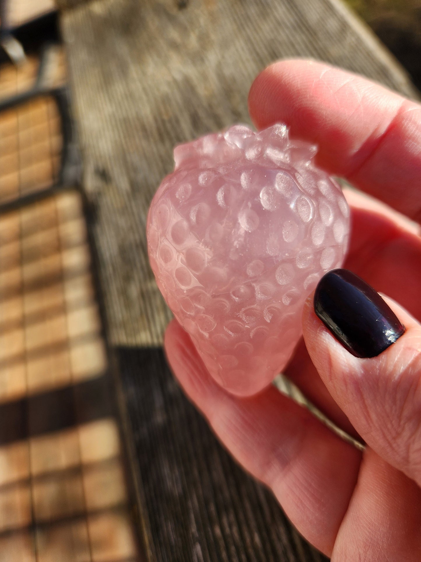 Beautiful AAA Pink Rose Quartz Crystal Carved Strawberry