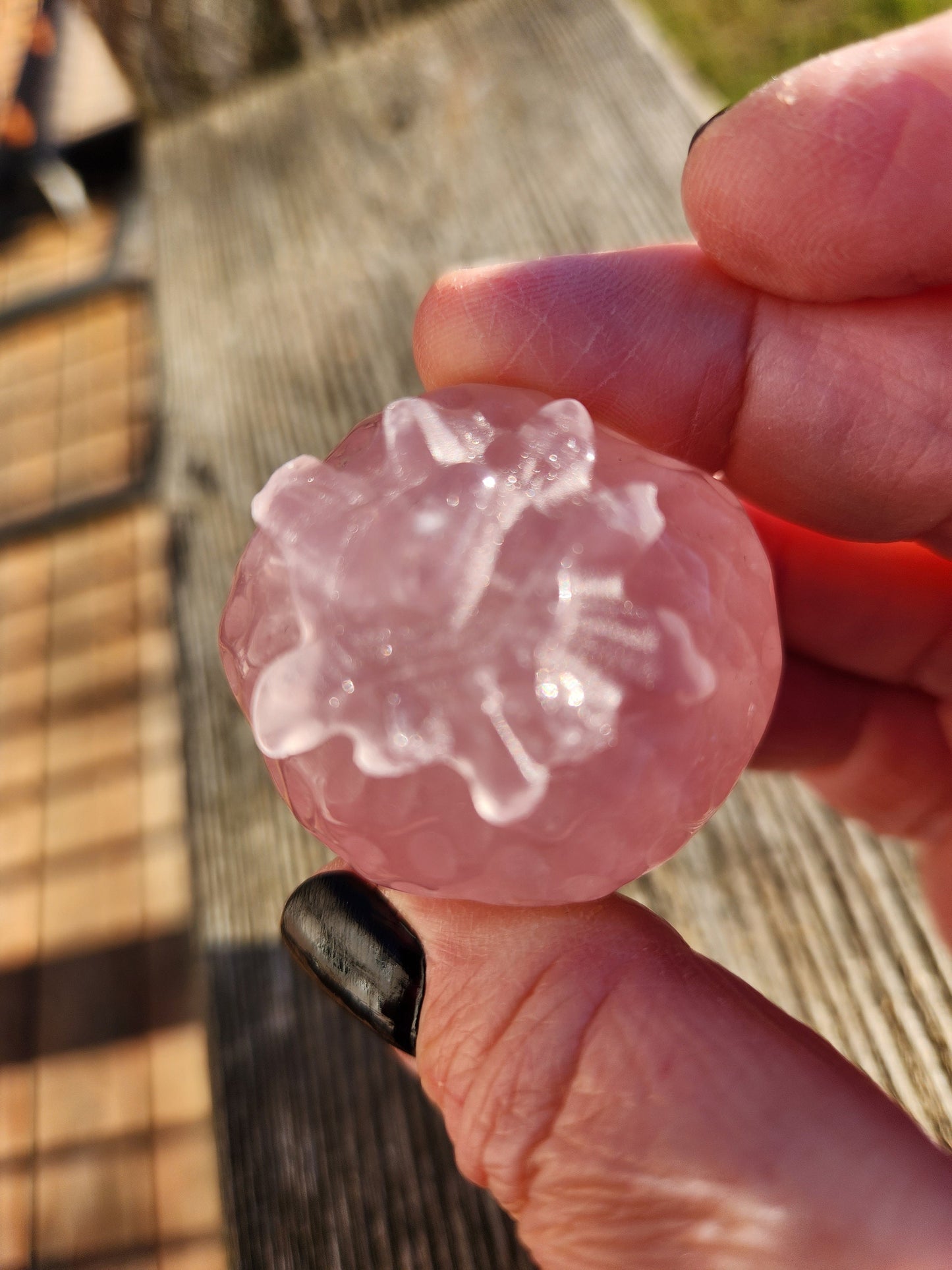 Beautiful AAA Pink Rose Quartz Crystal Carved Strawberry