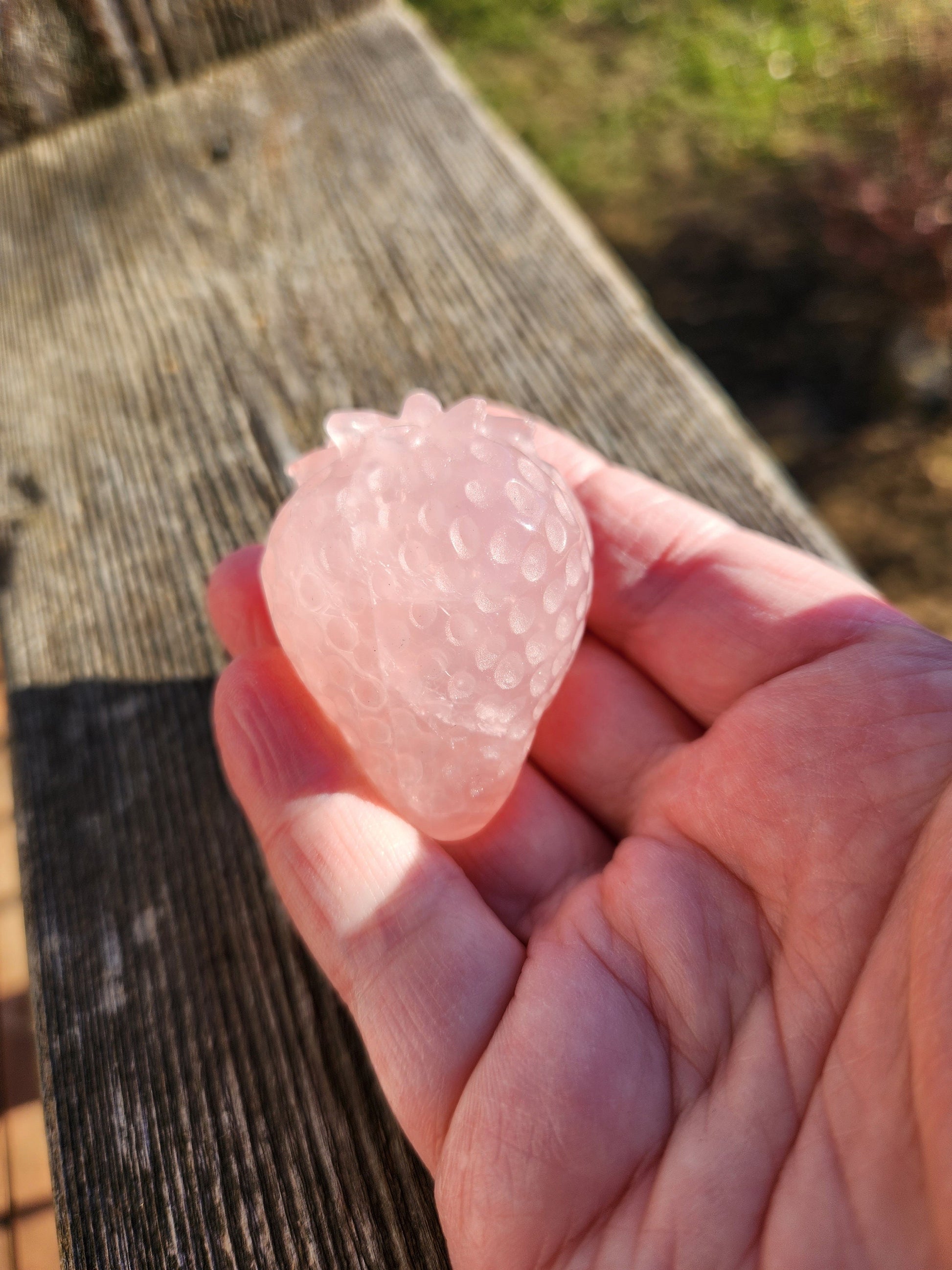 Beautiful AAA Pink Rose Quartz Crystal Carved Strawberry