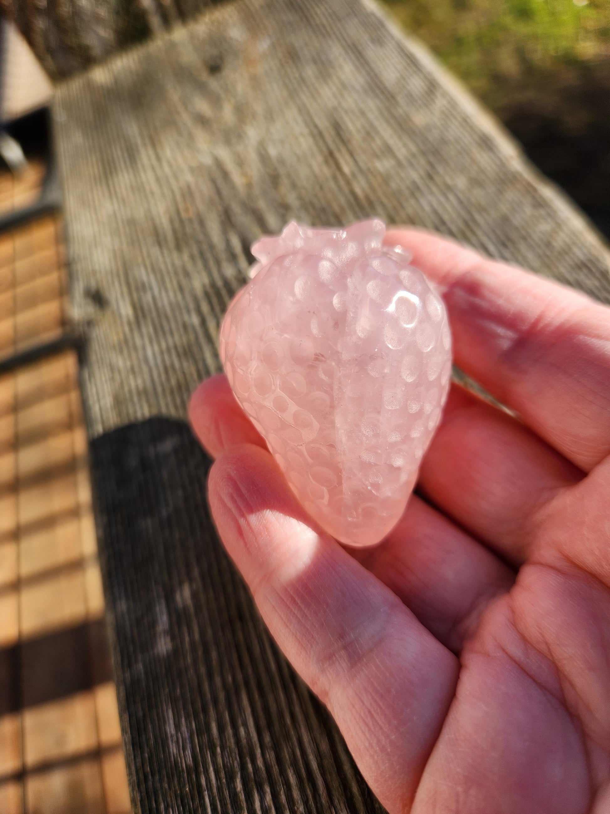 Beautiful AAA Pink Rose Quartz Crystal Carved Strawberry