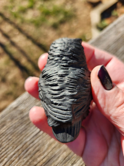 Hand Carved Black Obsidian Crystal Owl: Natural Stone Figurine