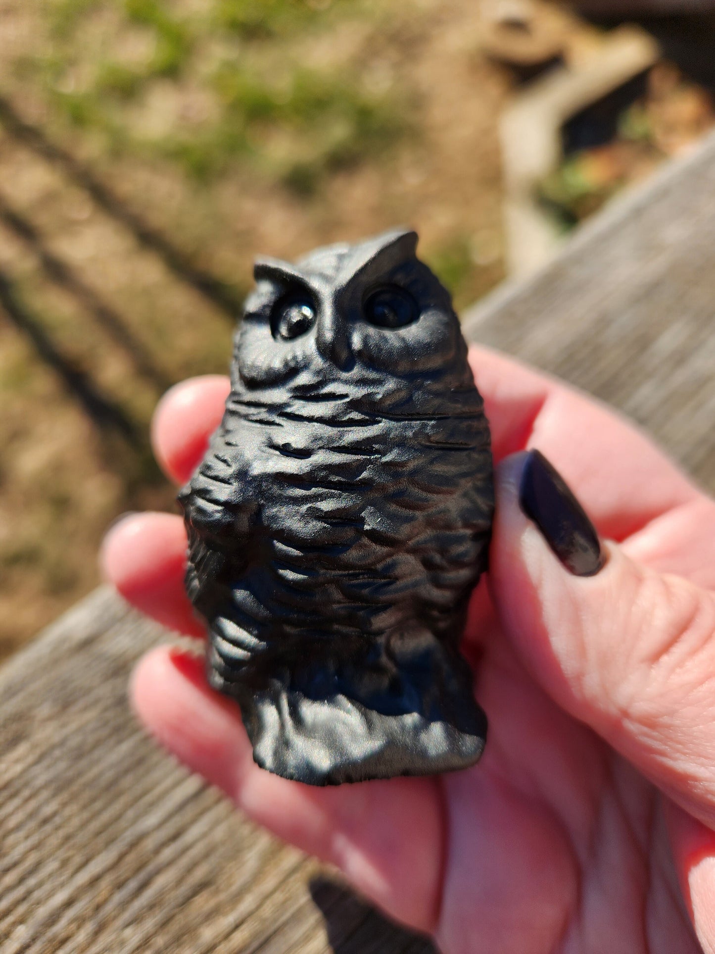 Hand Carved Black Obsidian Crystal Owl: Natural Stone Figurine
