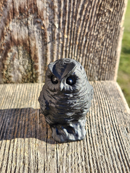 Hand Carved Black Obsidian Crystal Owl: Natural Stone Figurine