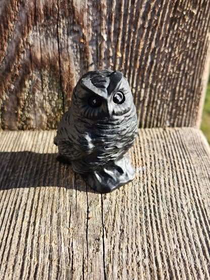 Hand Carved Black Obsidian Crystal Owl: Natural Stone Figurine