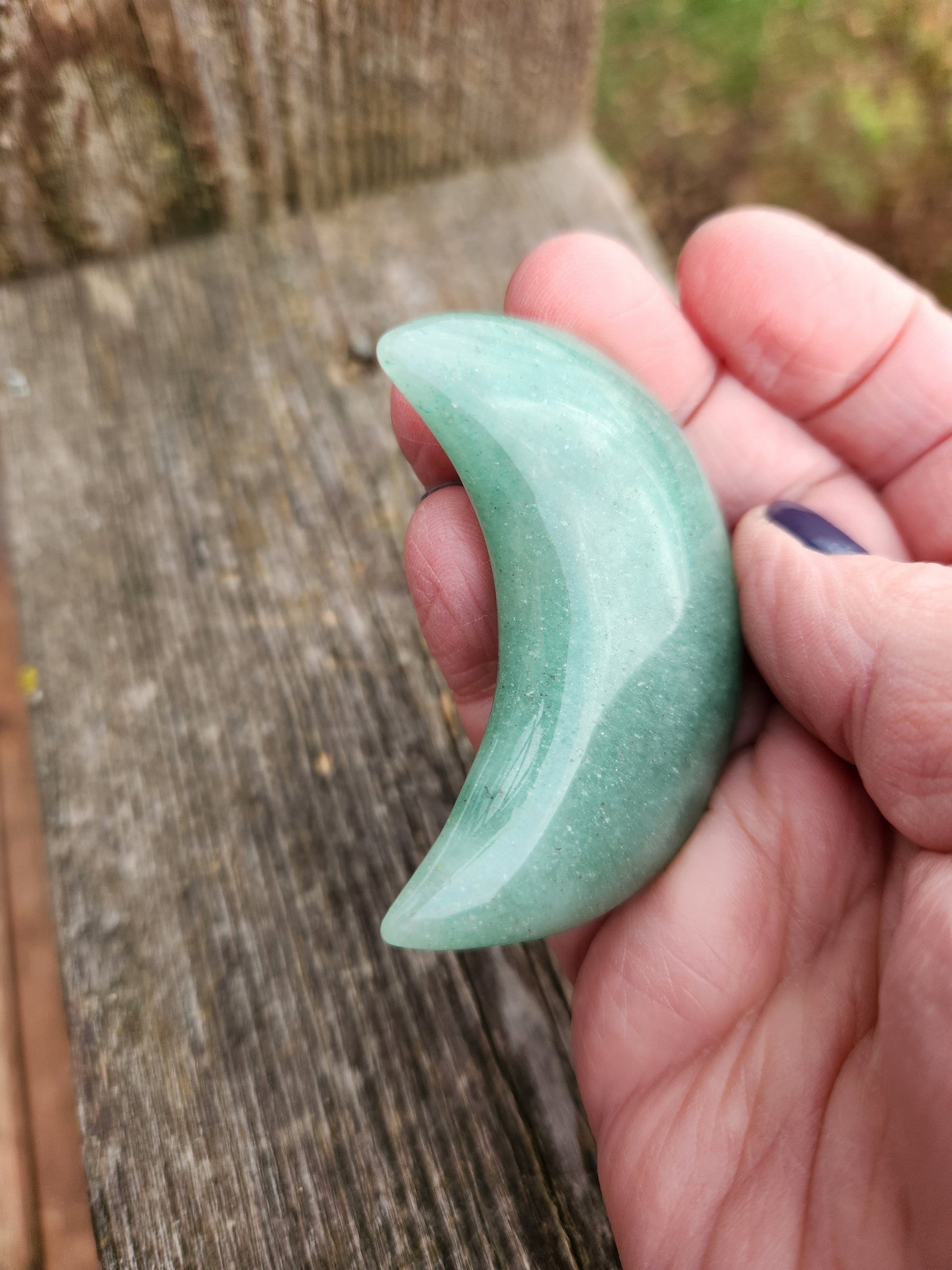 Green Aventurine Crystal Moon: Buttery Smooth, High Polish