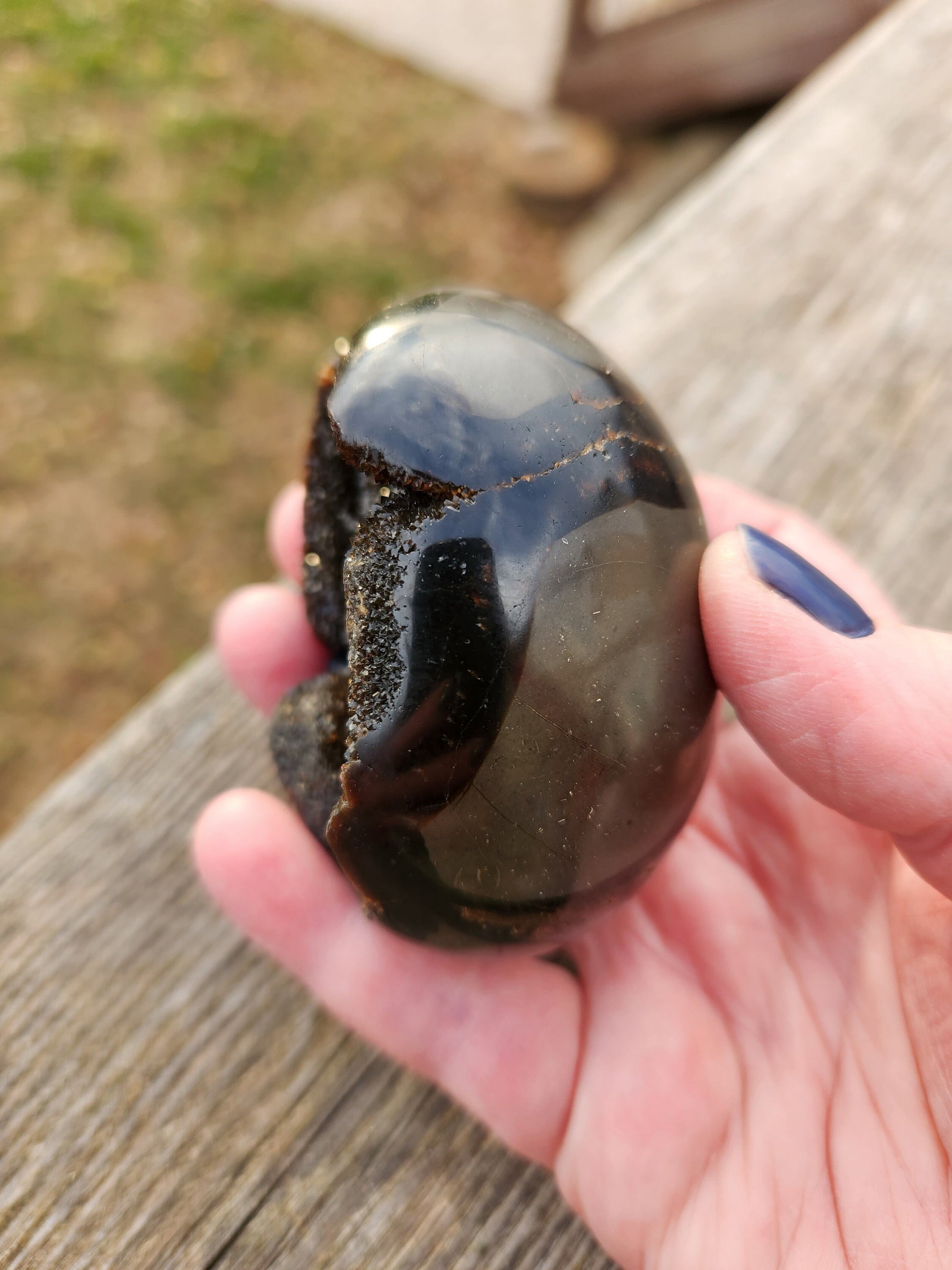 Beautiful AAA High Quality Septarian Dragon Rock Egg Crystal with stand
