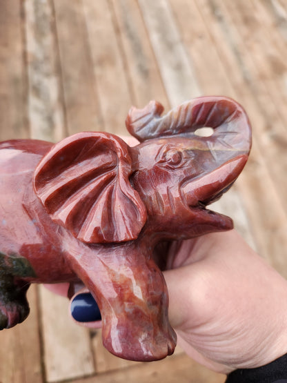 Polished Indian Agate Carved Elephant Crystal Stone