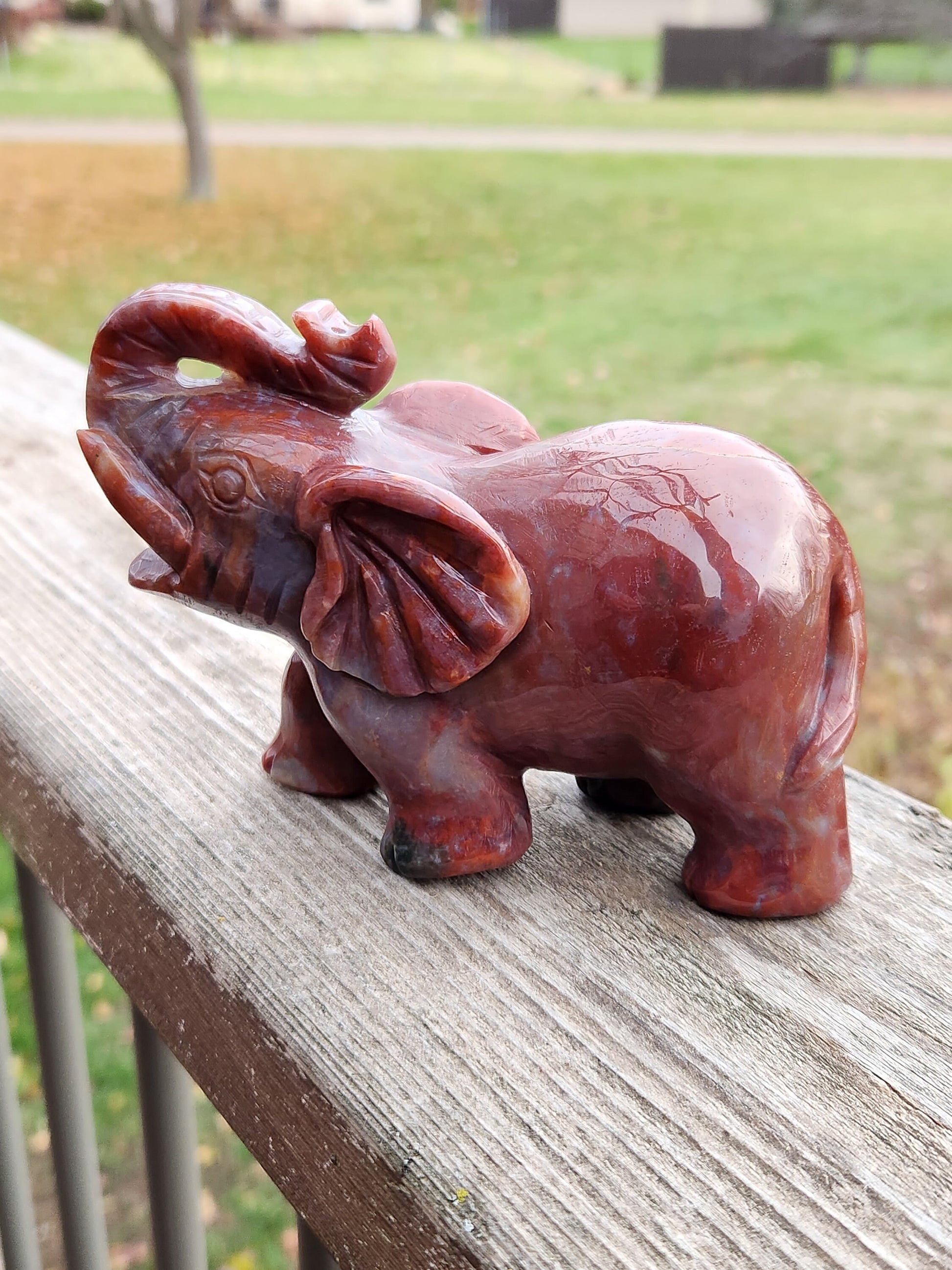 Beautiful High Polished Indian Agate Carved Elephant Crystal Stone