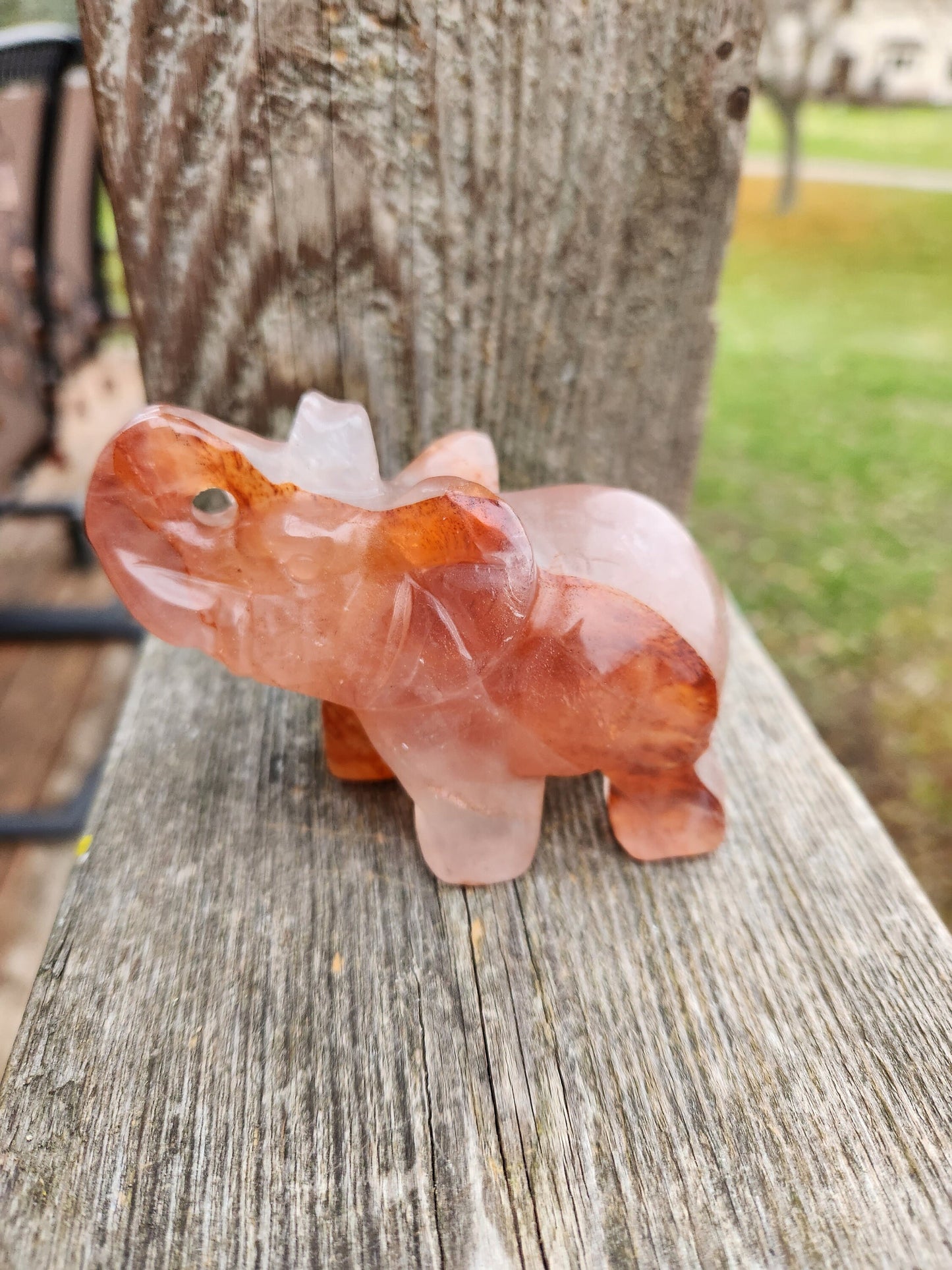 Beautiful Fire Quartz Carved Elephant Crystal Stone Medium