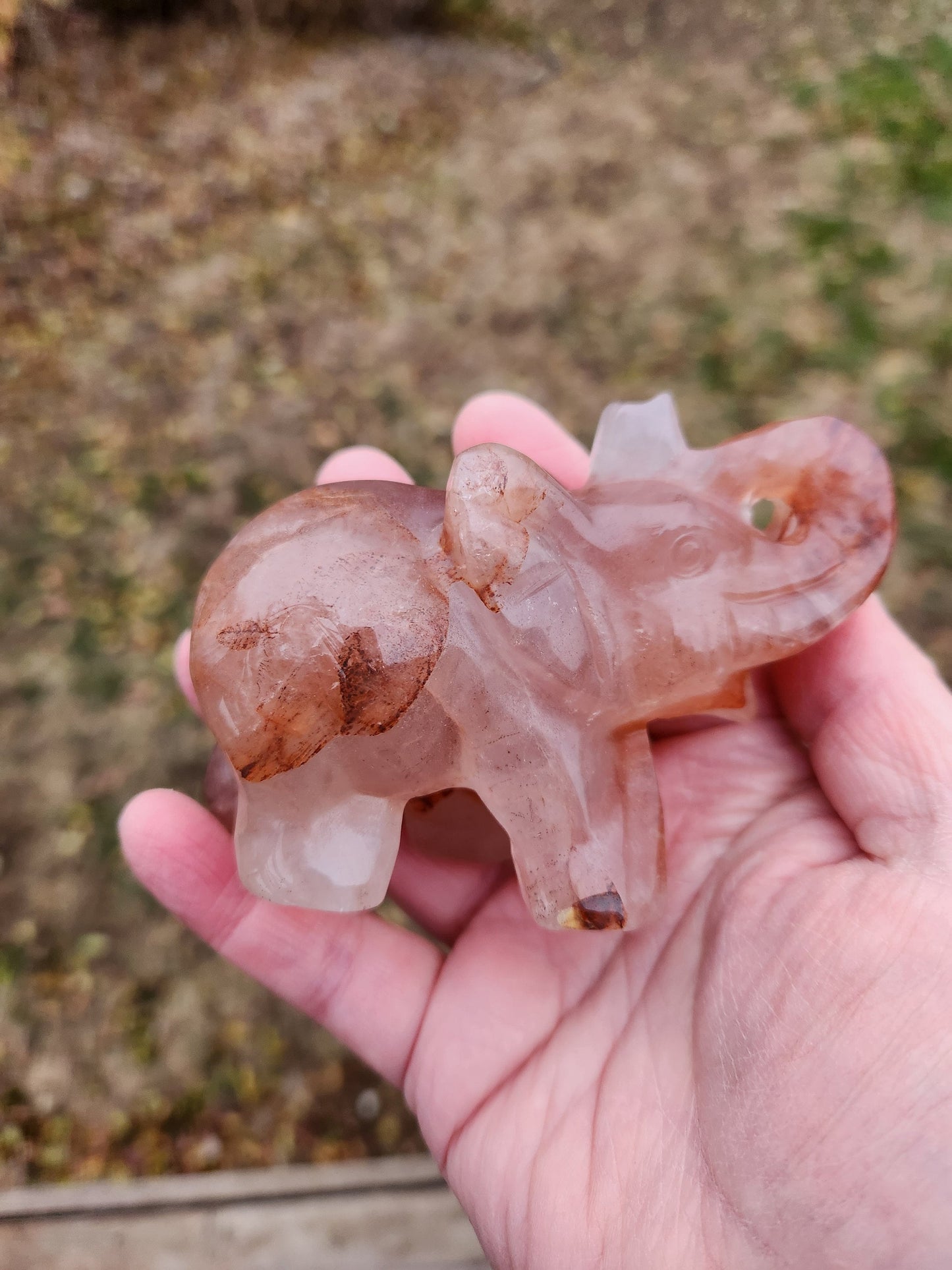 Fire Quartz Carved Elephant Crystal Stone