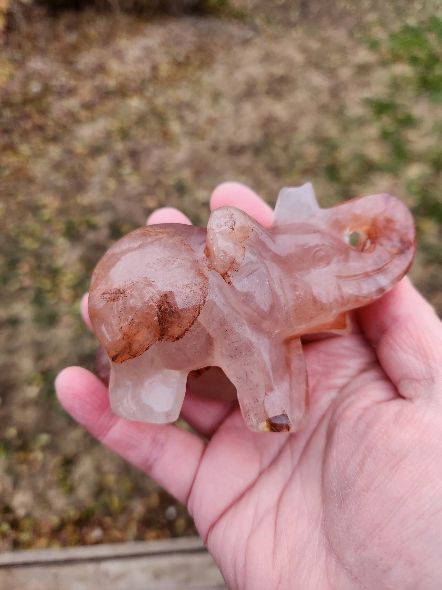 Beautiful Fire Quartz Carved Elephant Crystal Stone Medium