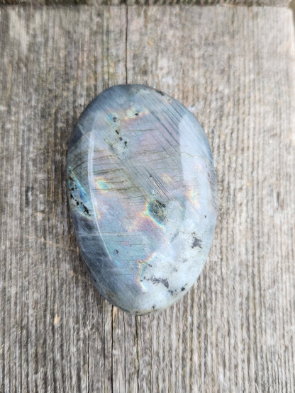 AAA Labradorite Palm Stone: High Polished Crystal with Peacock Flash