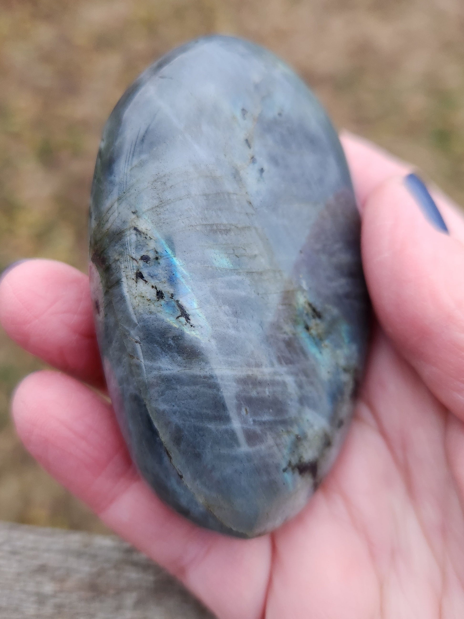 AAA Labradorite Palm Stone: High Polished Crystal with Peacock Flash