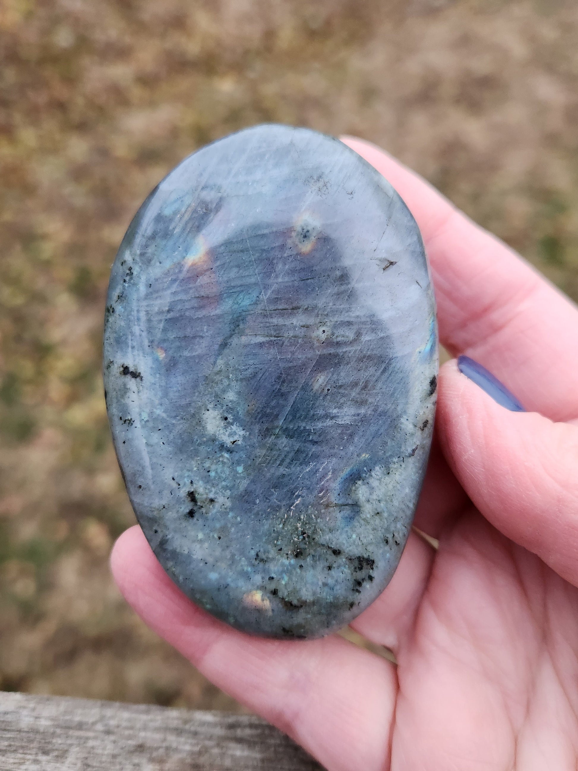 AAA Labradorite Palm Stone: High Polished Crystal with Peacock Flash