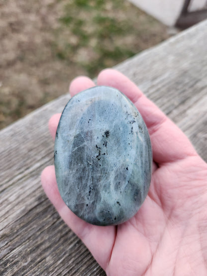 Polished Labradorite Large Palm Stone Crystal with Flash
