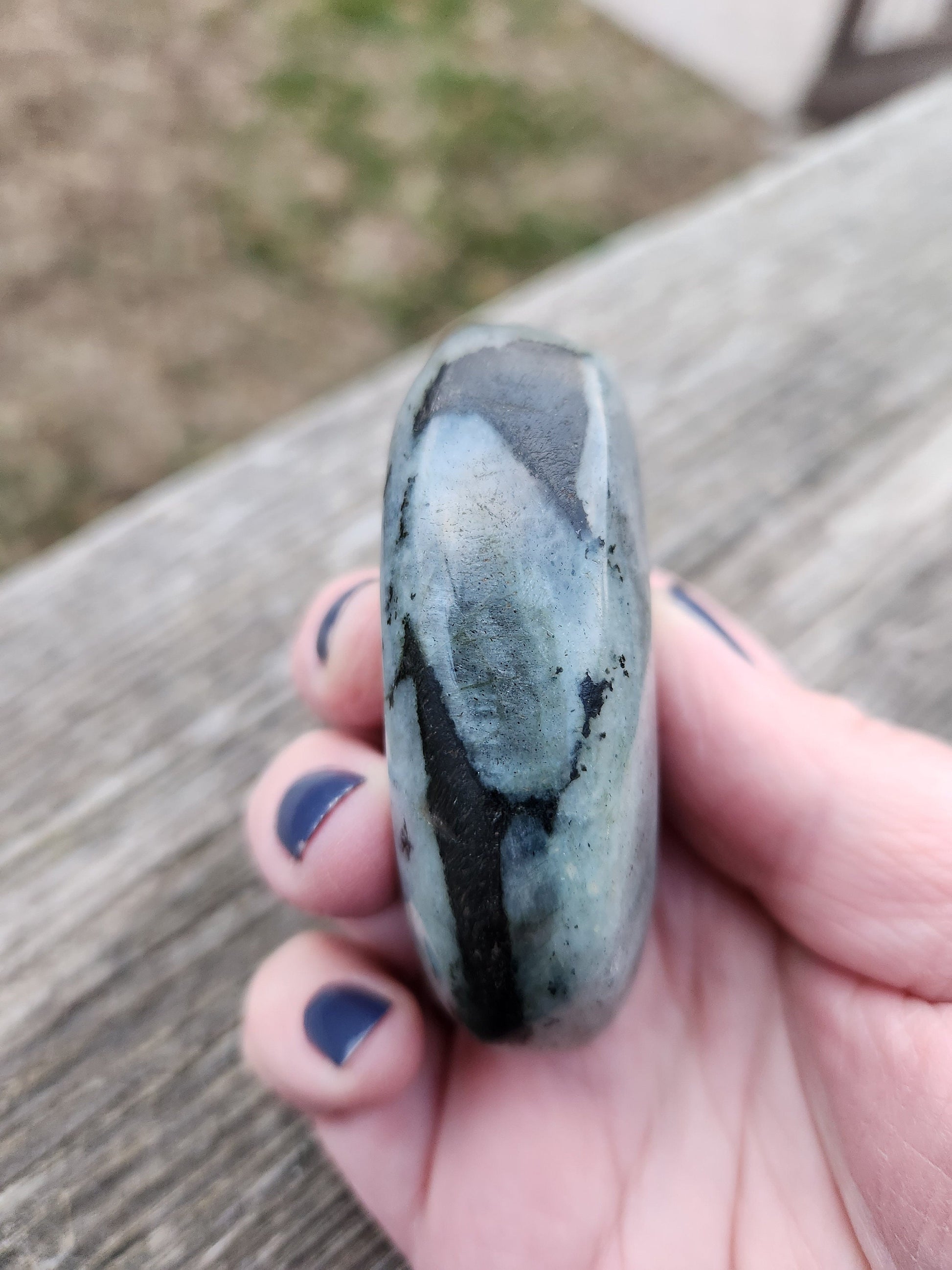 Polished Labradorite Large Palm Stone Crystal with Flash