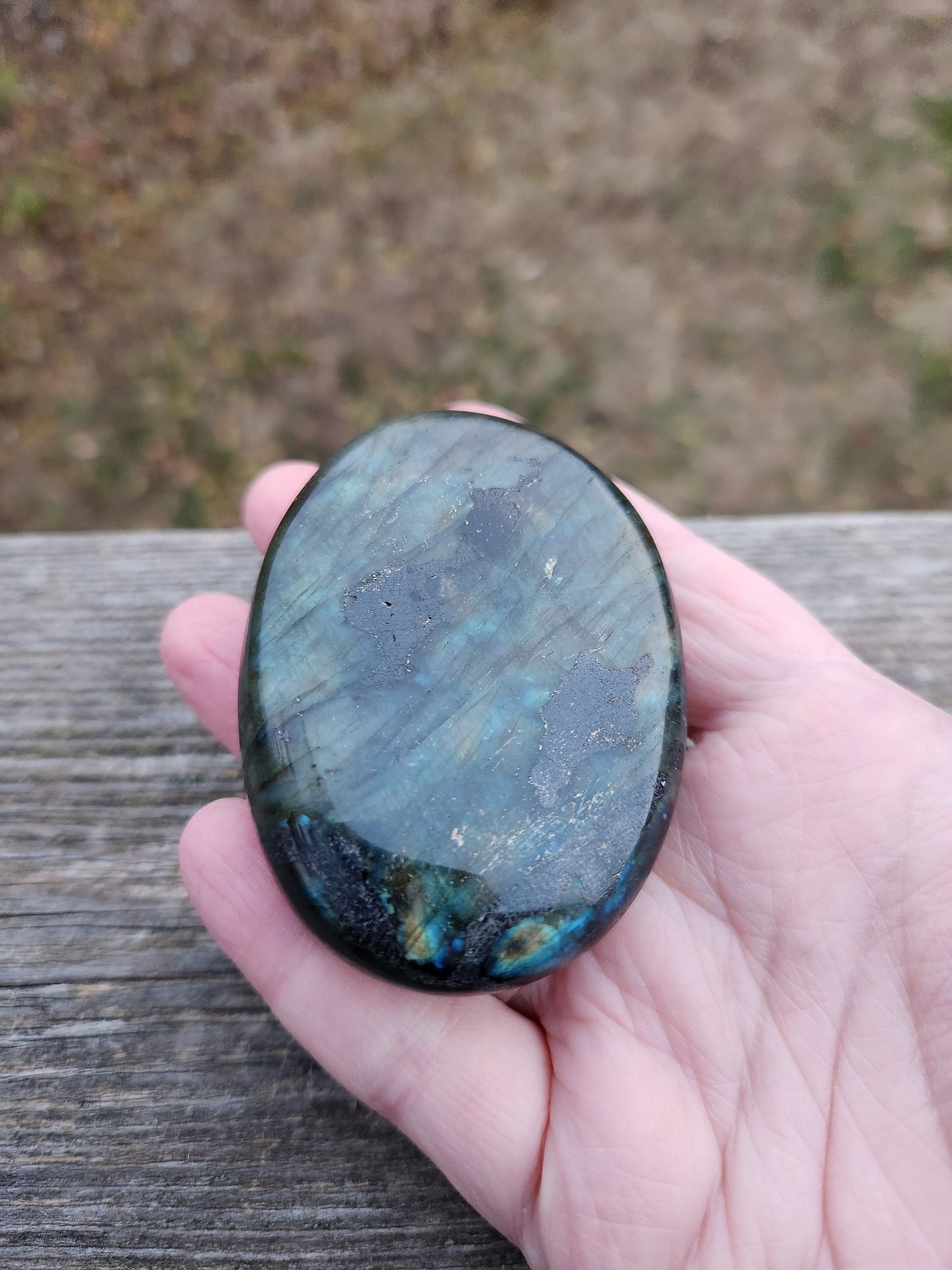 Unique High Polished AAA Labradorite Crystal Large Palm Stone with flash