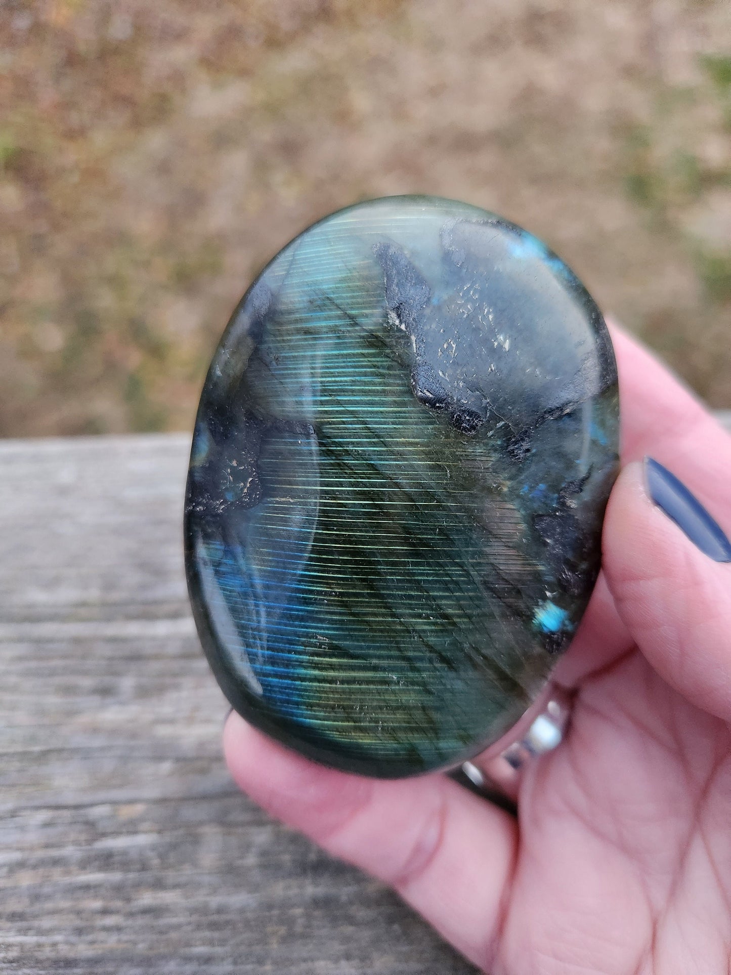 Unique High Polished AAA Labradorite Crystal Large Palm Stone with flash