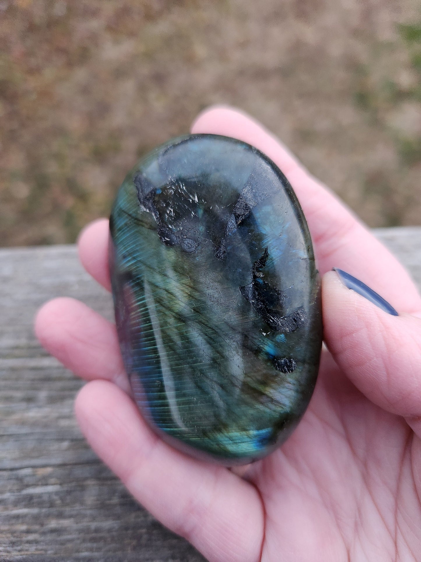 Unique High Polished AAA Labradorite Crystal Large Palm Stone with flash