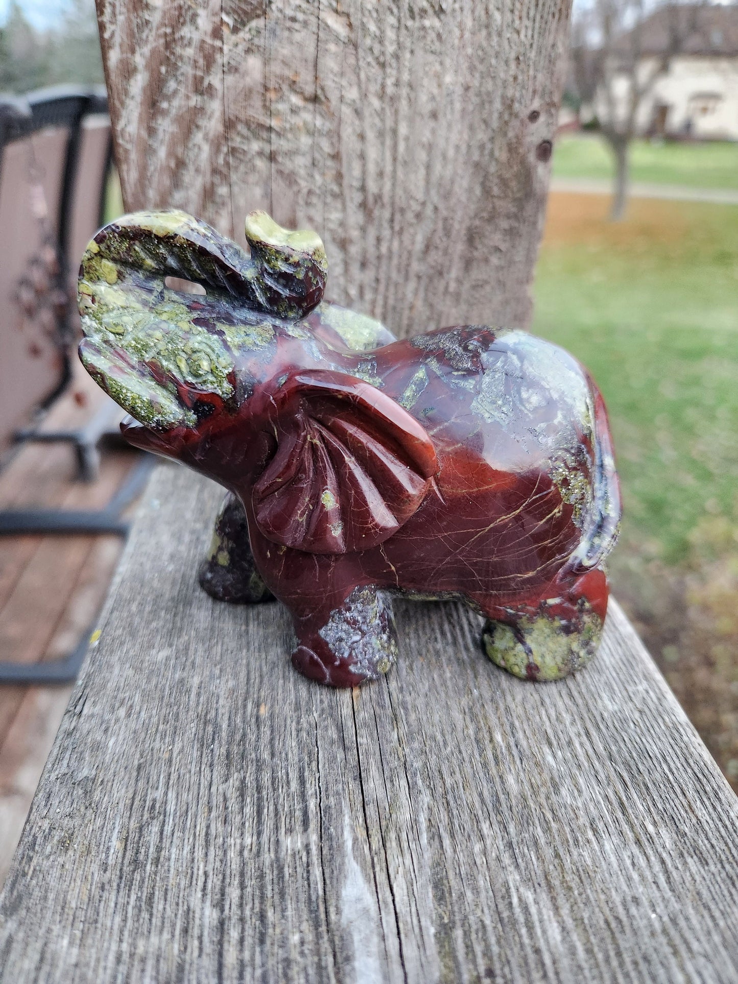 High Polished Dragon Blood Jasper Carved Elephant Crystal Stone