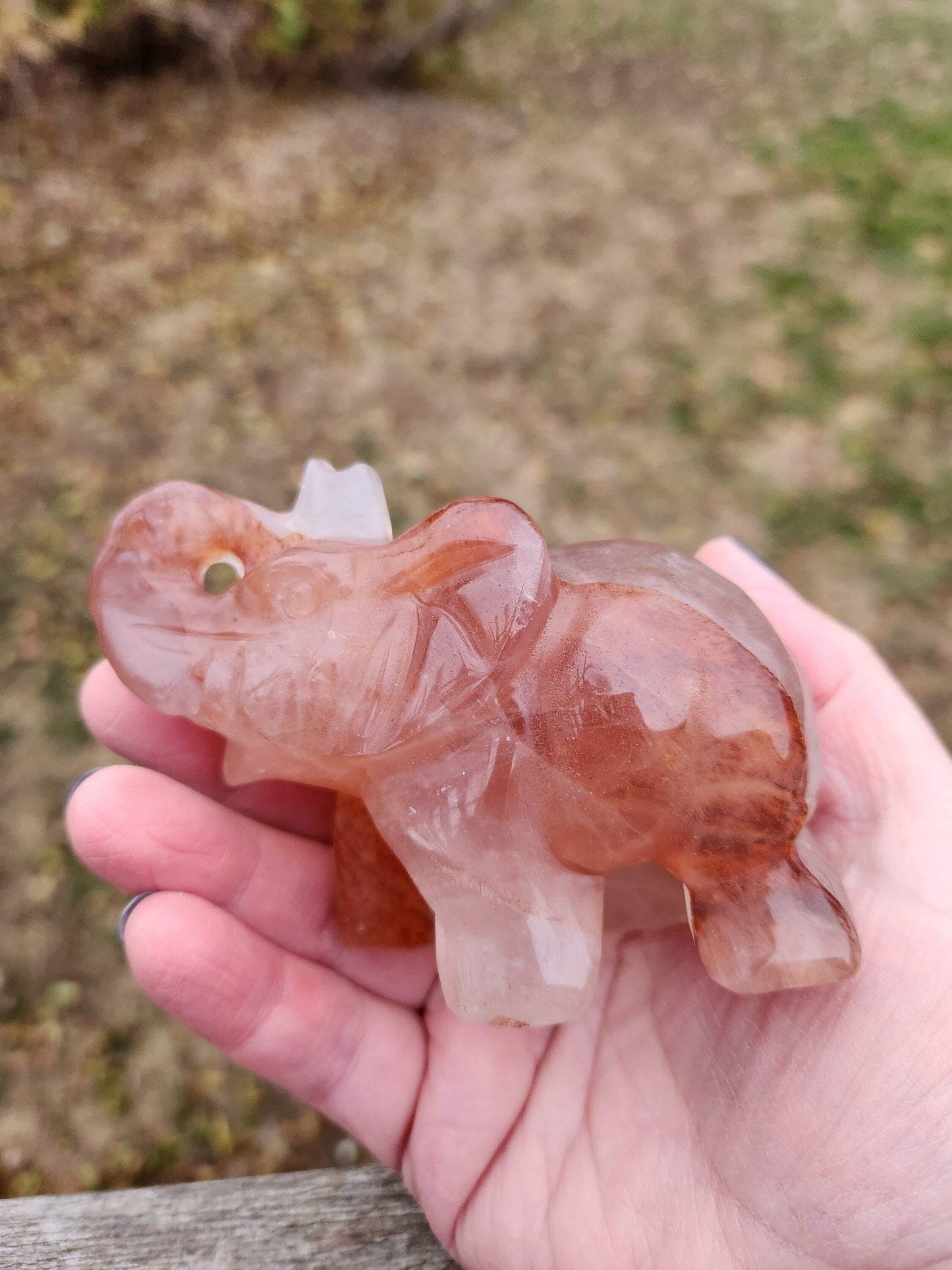 Beautiful Fire Quartz Carved Elephant Crystal Stone Medium