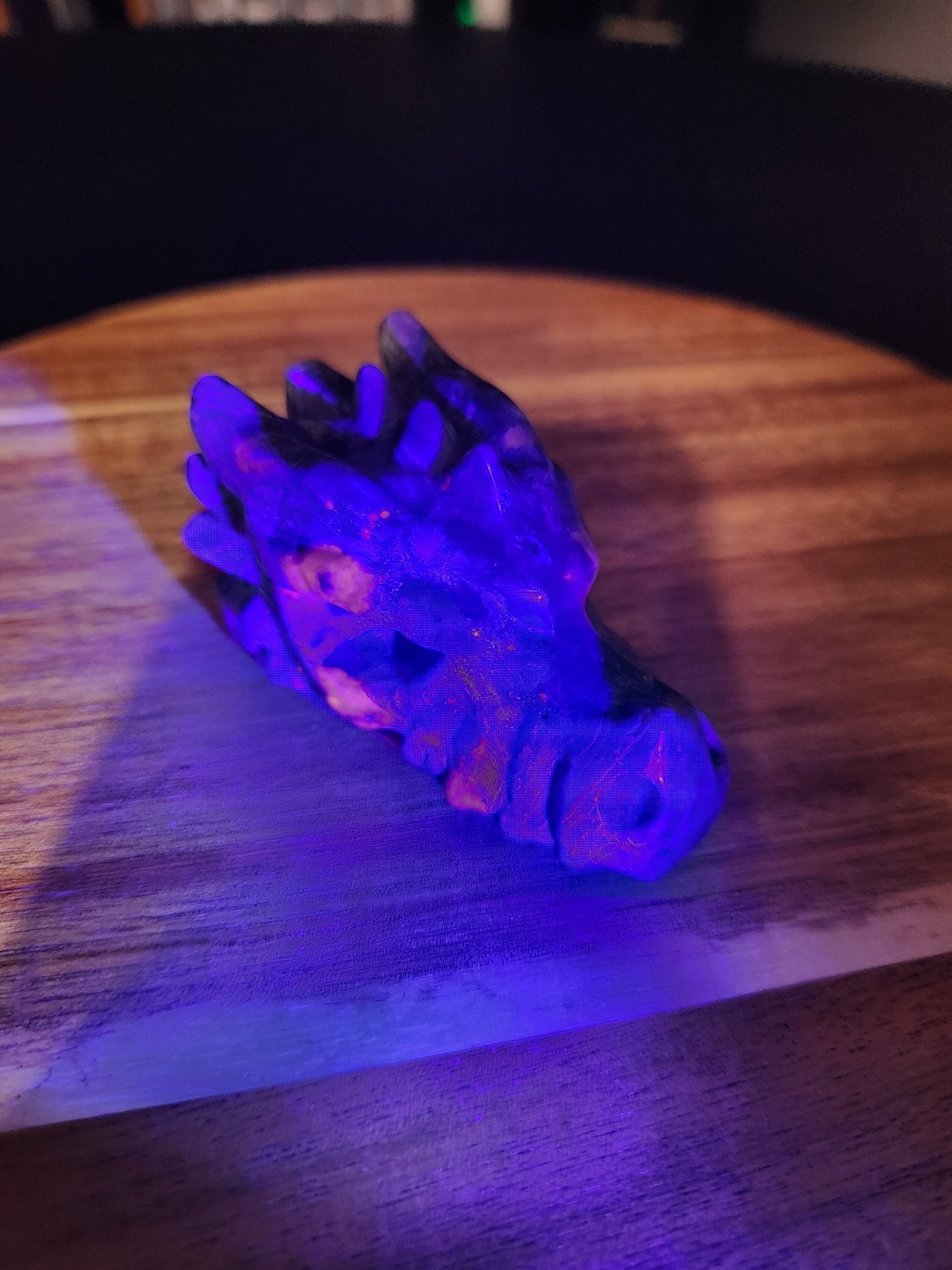 Beautiful AAA Yooperlite UV Reactive Unique Dragon Head Rock Crystal, Emberlite, DnD