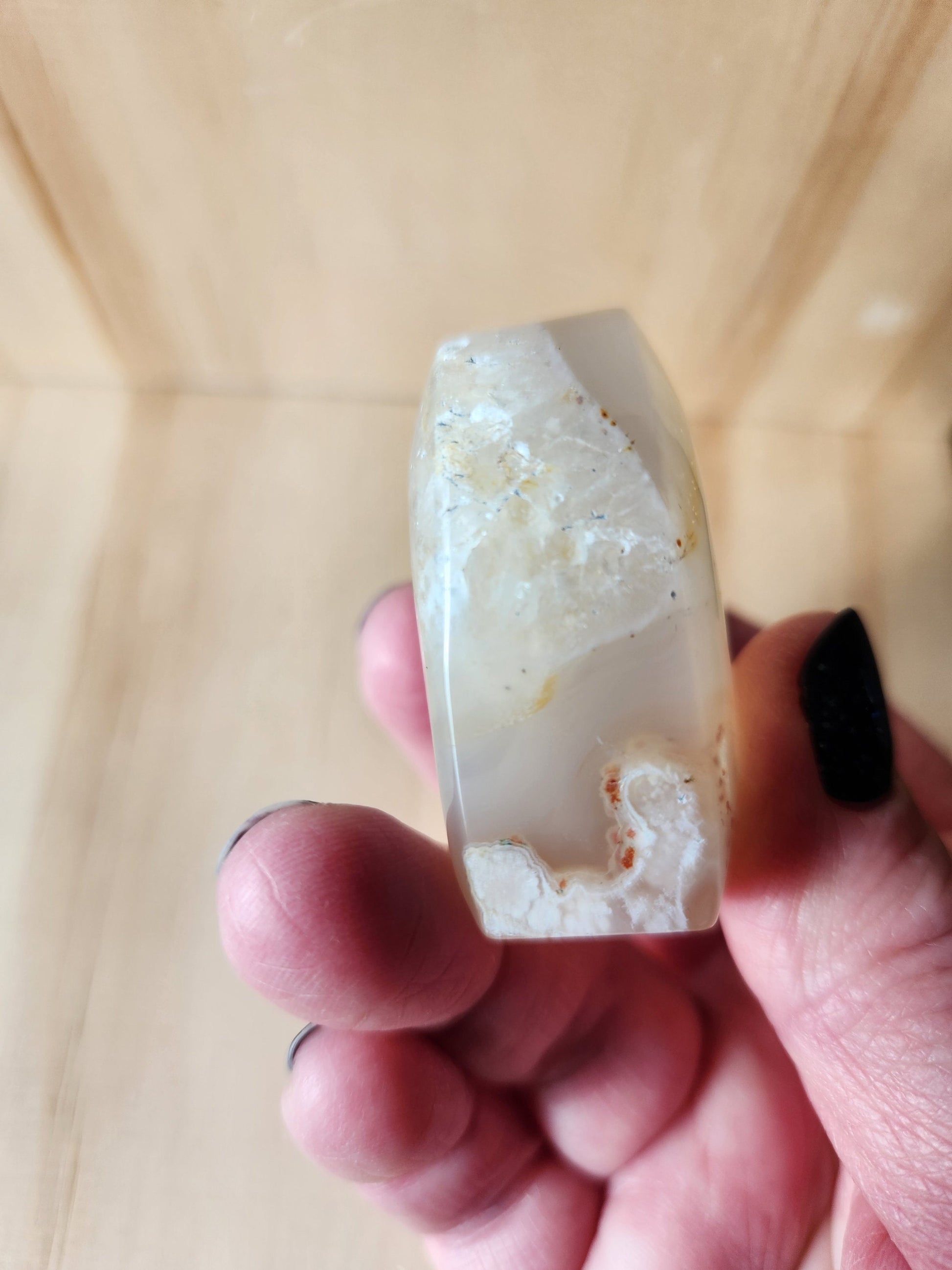 Flower Agate Crystal Heart: Self Standing Palm Stone