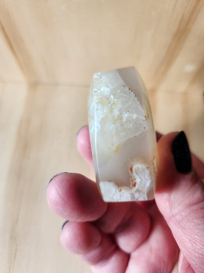Flower Agate Crystal Heart: Self Standing Palm Stone