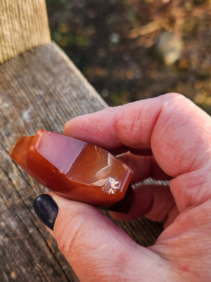 Polished Carnelian Crystal Star: Pocket Palm Stone