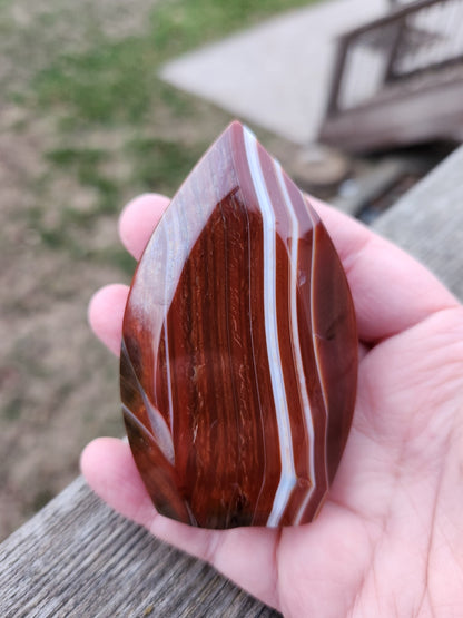 Banded Carnelian Crystal Flame: Druzy Window, High Polish