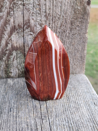 Banded Carnelian Crystal Flame: Druzy Window, High Polish