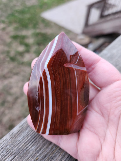 Banded Carnelian Crystal Flame: Druzy Window, High Polish