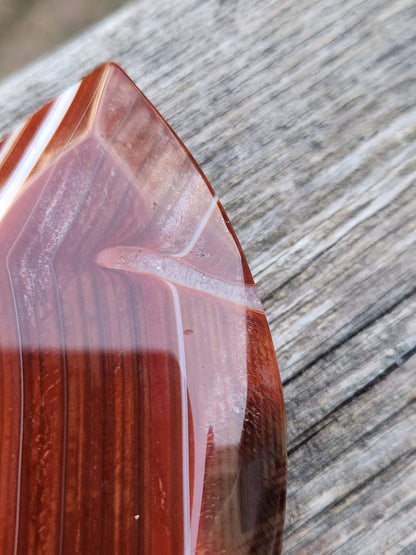 Banded Carnelian Crystal Flame: Druzy Window, High Polish