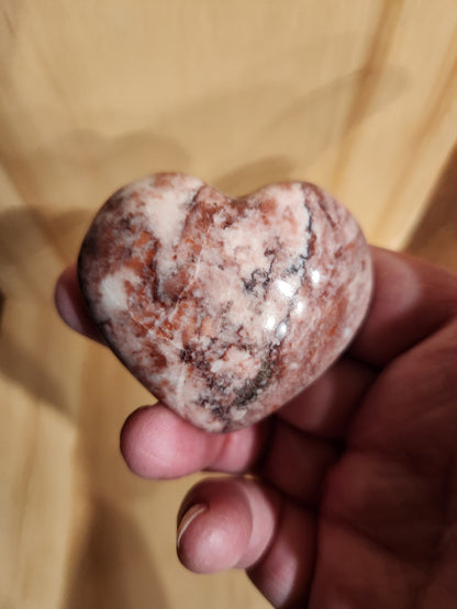 Polished Strawberry Onyx Crystal Heart: AAA Grade, Buttery Finish