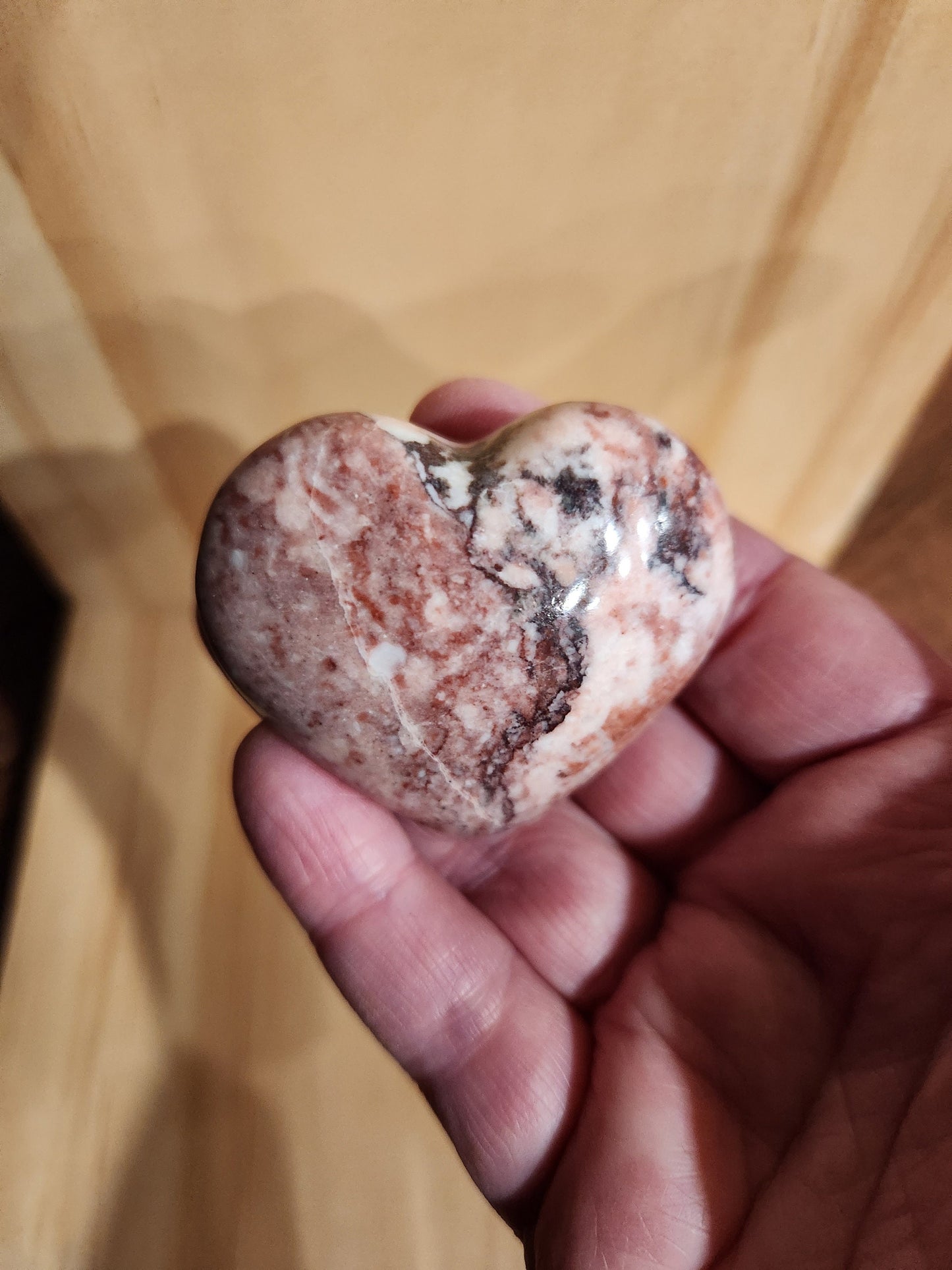 Polished Strawberry Onyx Crystal Heart: AAA Grade, Buttery Finish