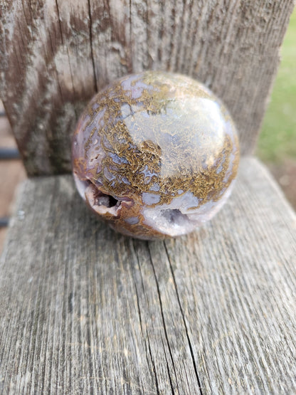 Druzy Moss Agate Sphere: Purple Crystal Caves (2.59 inch)