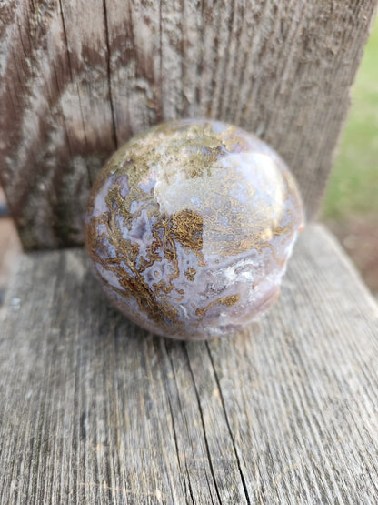 Druzy Moss Agate Sphere: Purple Crystal Caves (2.59 inch)