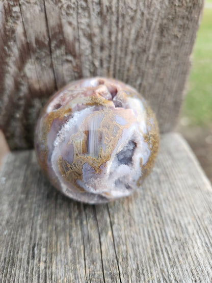Druzy Moss Agate Sphere: Purple Crystal Caves (2.59 inch)