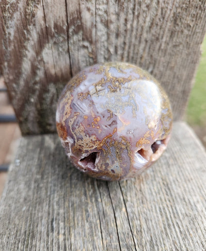 Druzy Moss Agate Sphere: Purple Crystal Caves (2.59 inch)