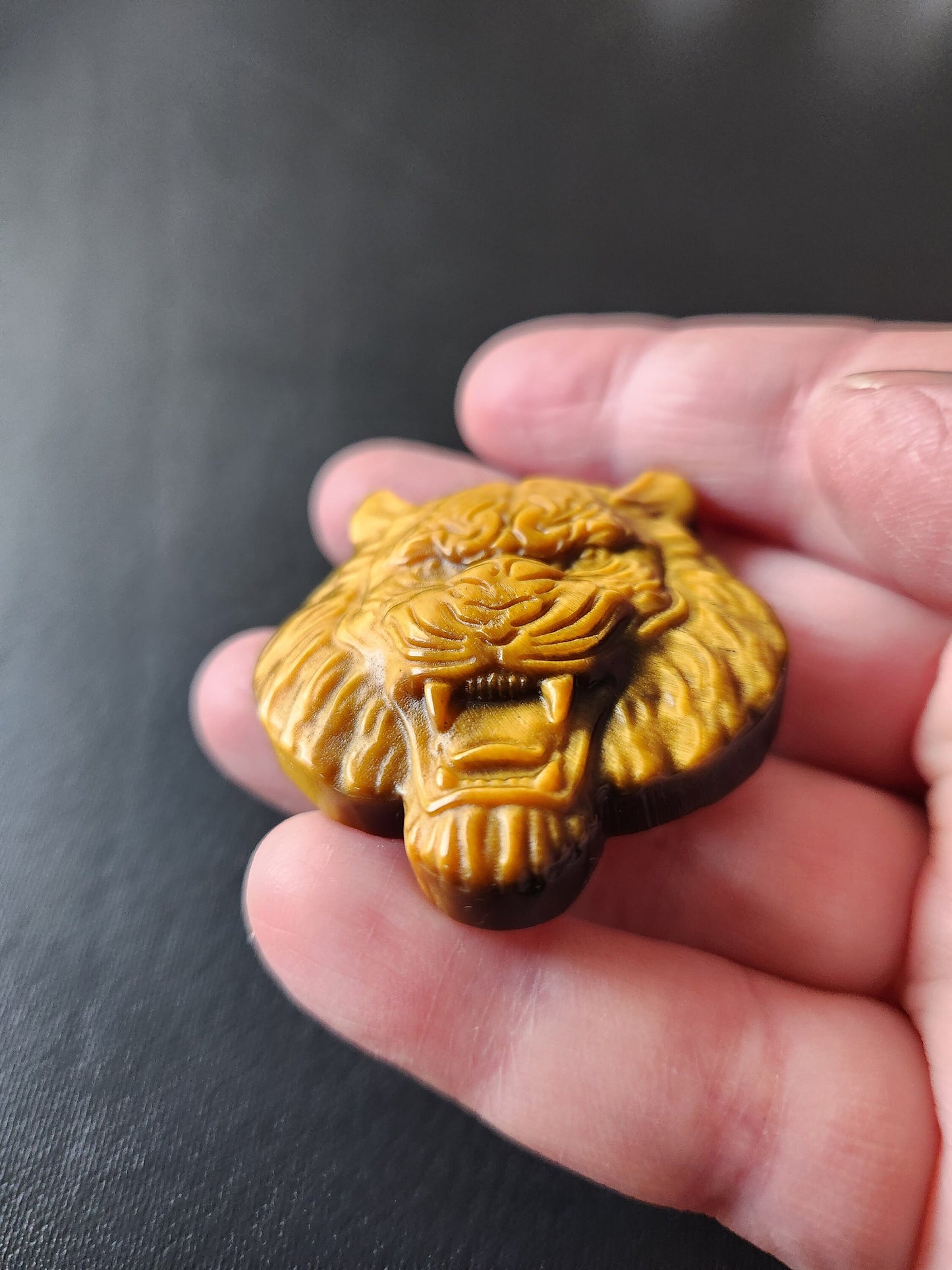 Crazy Cool Beautiful Juicy Tigers Eye Crystal Tiger Head Coin Carving