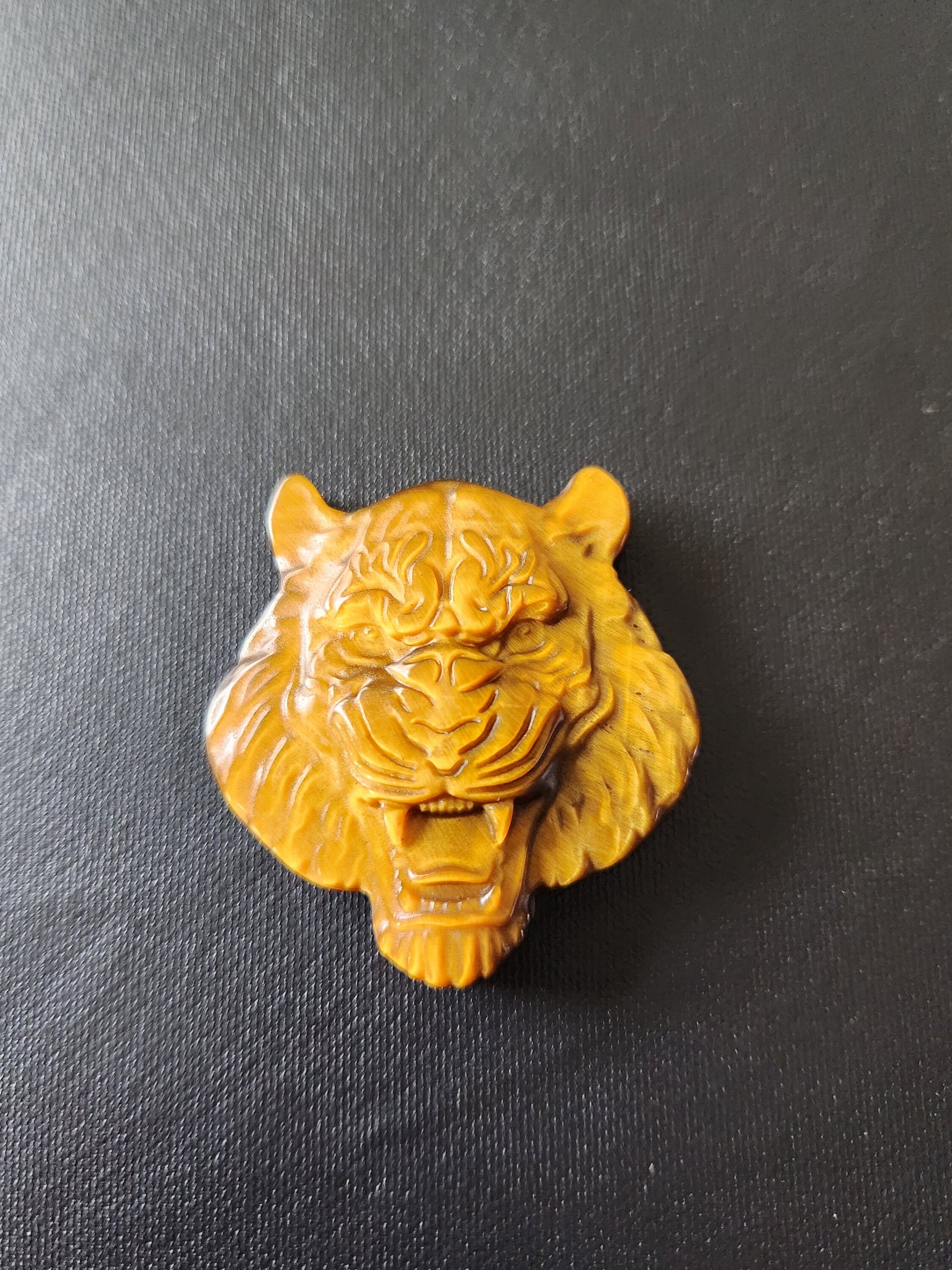 Crazy Cool Beautiful Juicy Tigers Eye Crystal Tiger Head Coin Carving