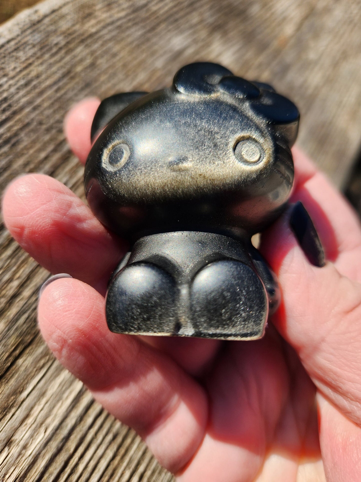 Hand Carved Golden Black Obsidian Hello Kitty Crystal Figurine