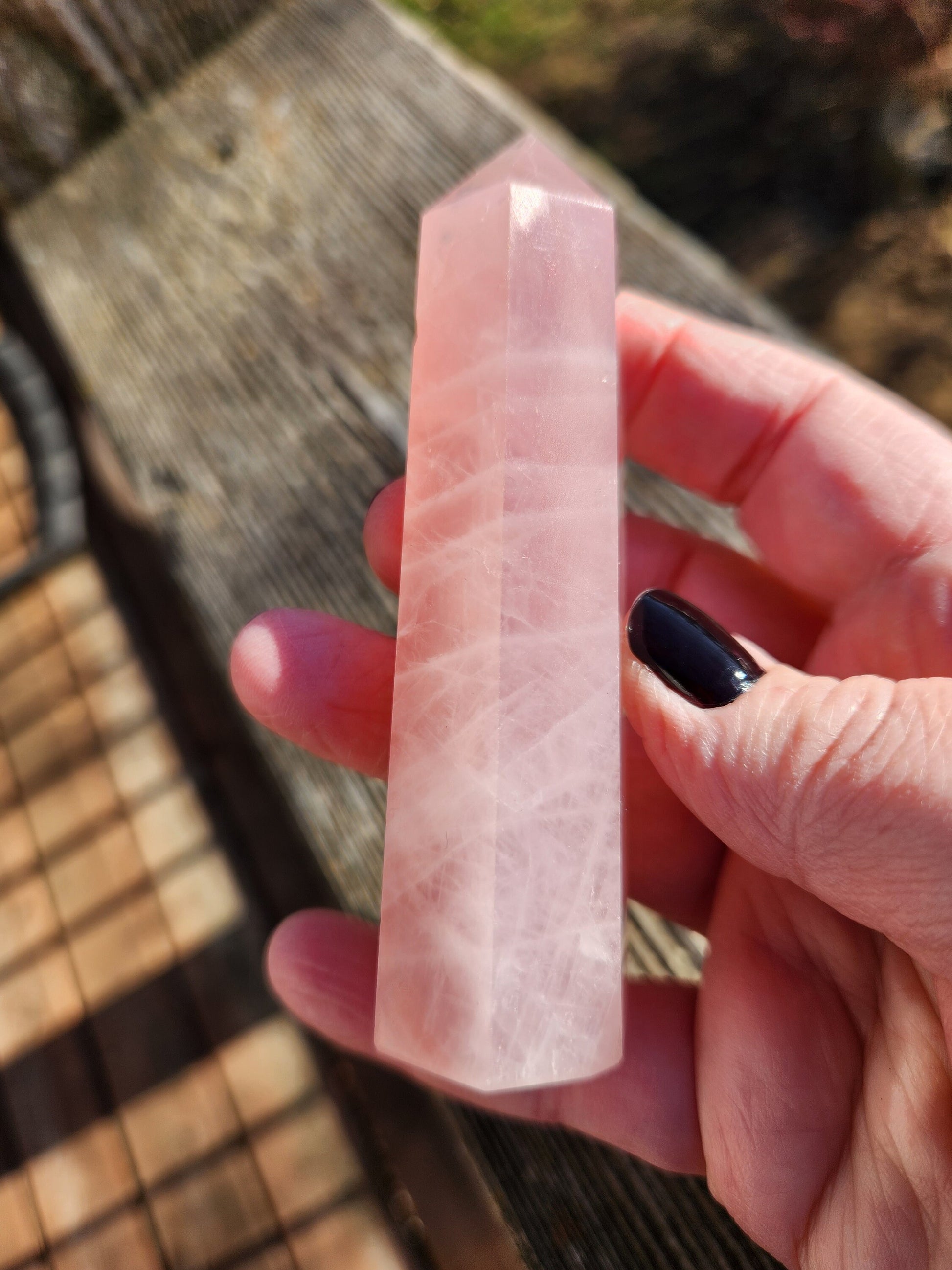 Beautiful AAA Pink Rose Quartz Crystal Tower, 6 Point, Generator