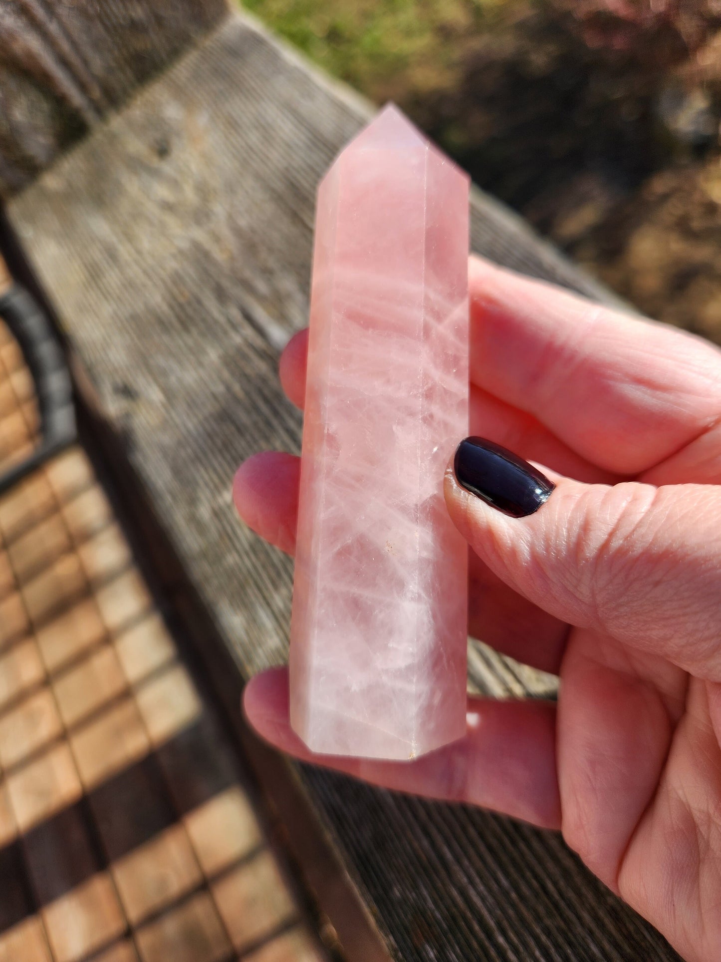 Beautiful AAA Pink Rose Quartz Crystal Tower, 6 Point, Generator