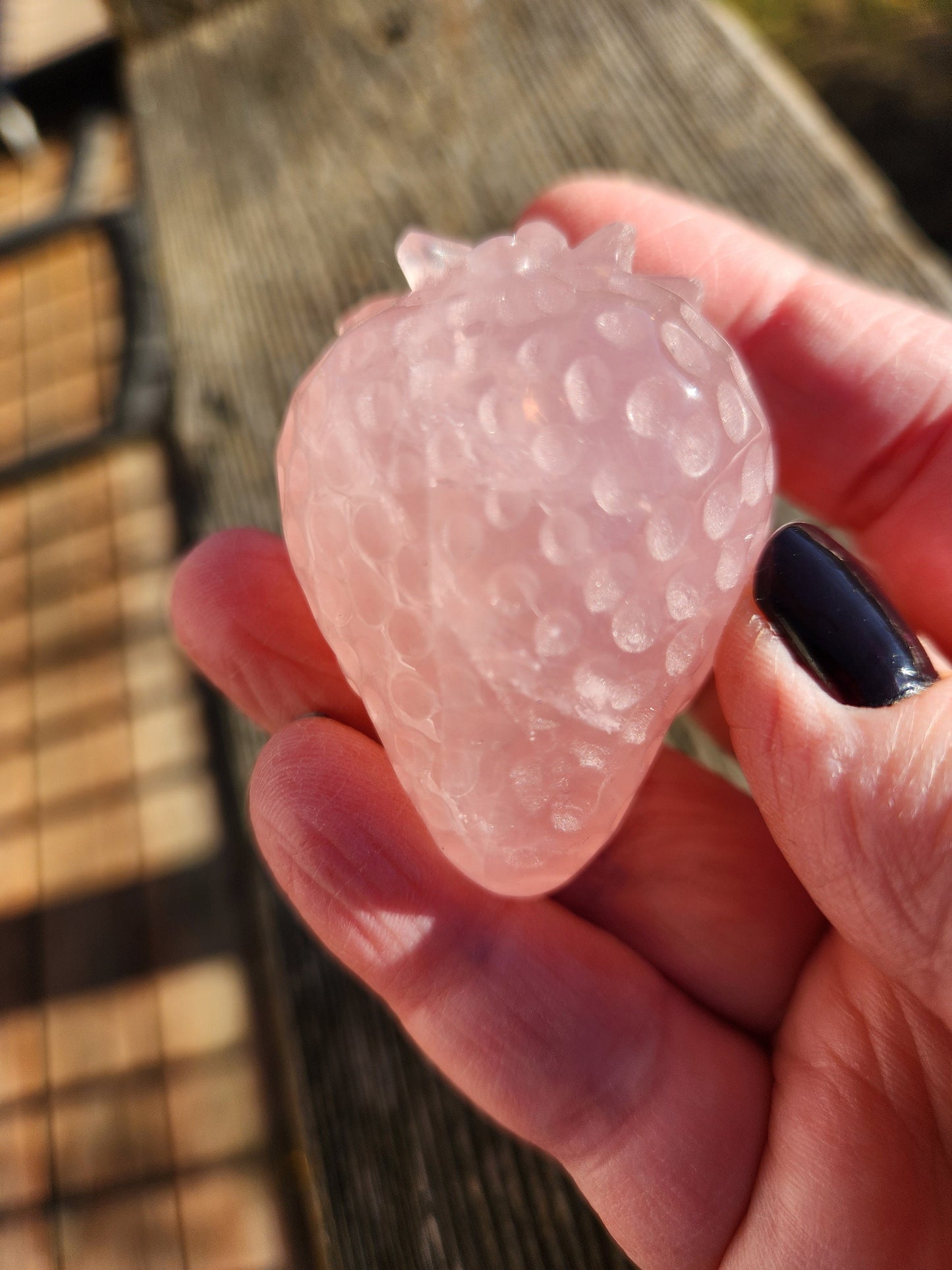 Beautiful AAA Pink Rose Quartz Crystal Carved Strawberry