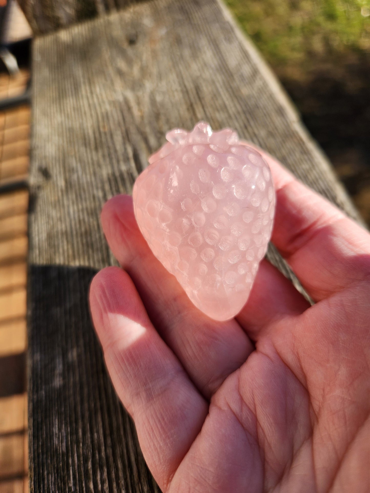 Beautiful AAA Pink Rose Quartz Crystal Carved Strawberry