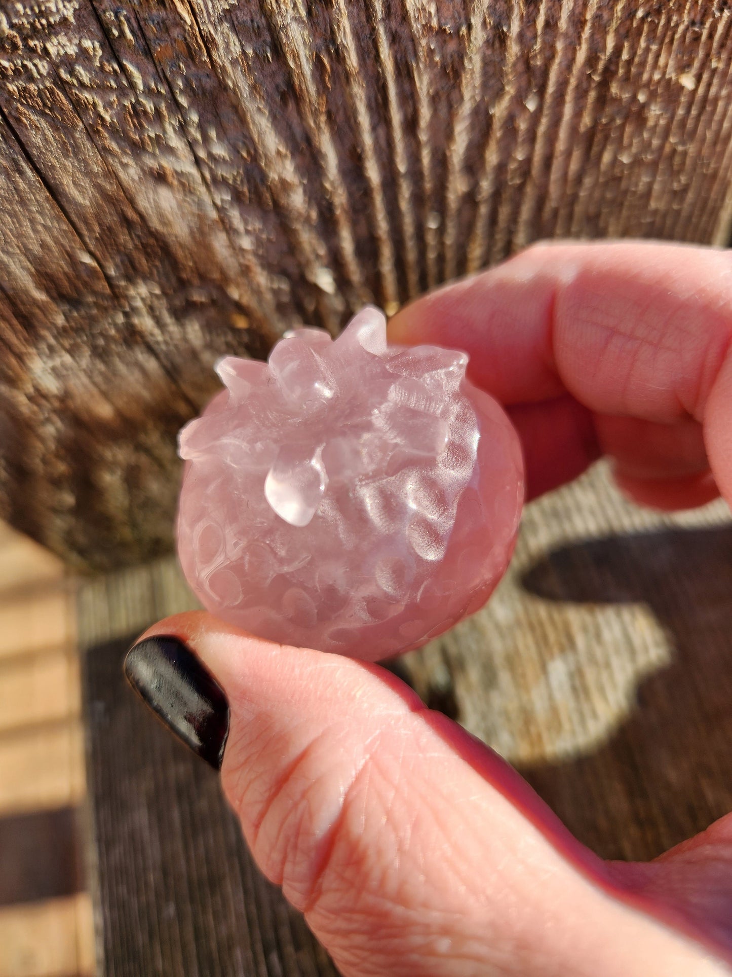 Beautiful AAA Pink Rose Quartz Crystal Carved Strawberry